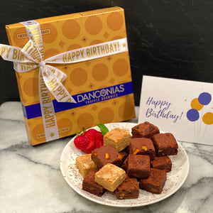 Birthday Ribbon and Card. Gourmet Truffle Brownies. Bite Sized